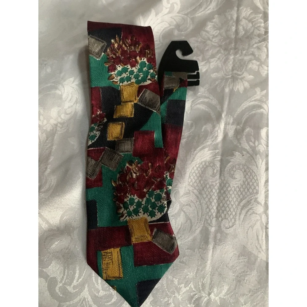 Ezmenegildo Zegna Silk Floral Picture Tie Gold Burgundy Green